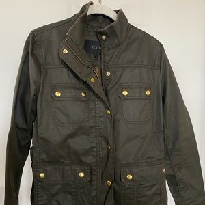 J Crew Green Downtown Field Jacket Resin-Coated Cotton w/ Cargo Utility Pockets